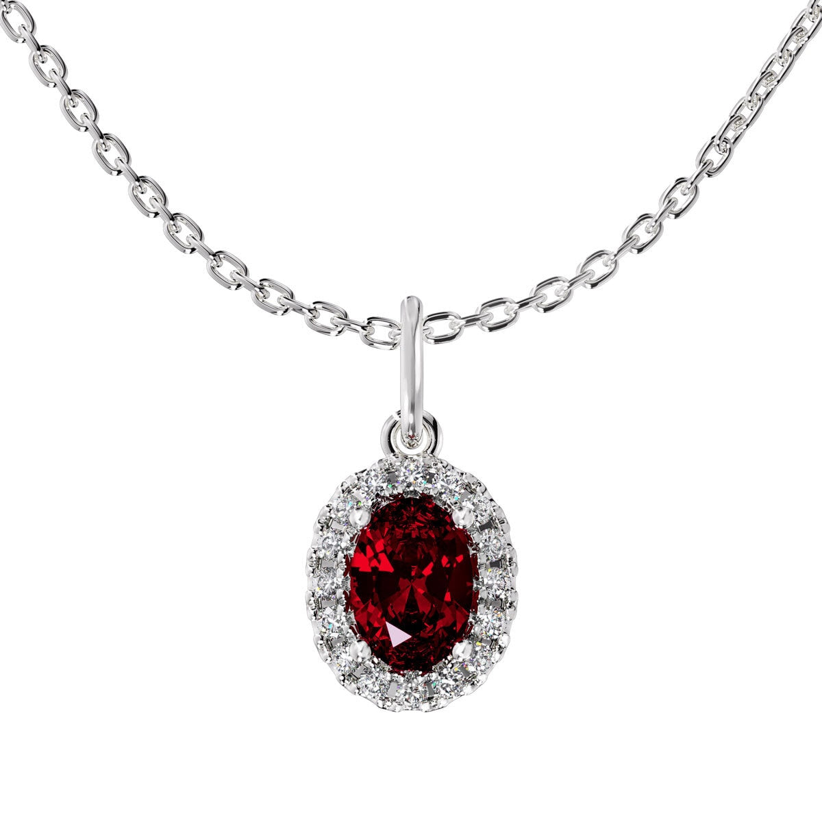 Costco oval cut ruby diamond halo pendant 14ct white gold (British brand)
