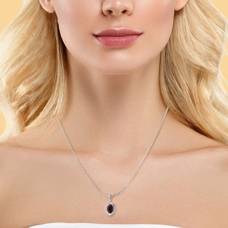 Costco oval cut ruby diamond halo pendant 14ct white gold (British brand)