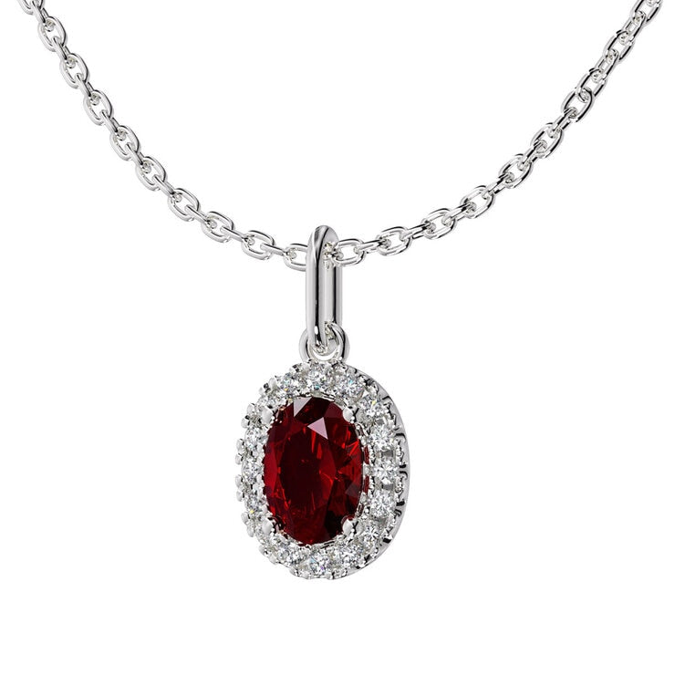 Costco oval cut ruby diamond halo pendant 14ct white gold (British brand)