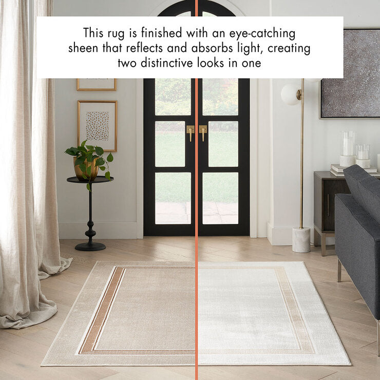 Nourison Glitz Cream Border rug available in three sizes, UK version