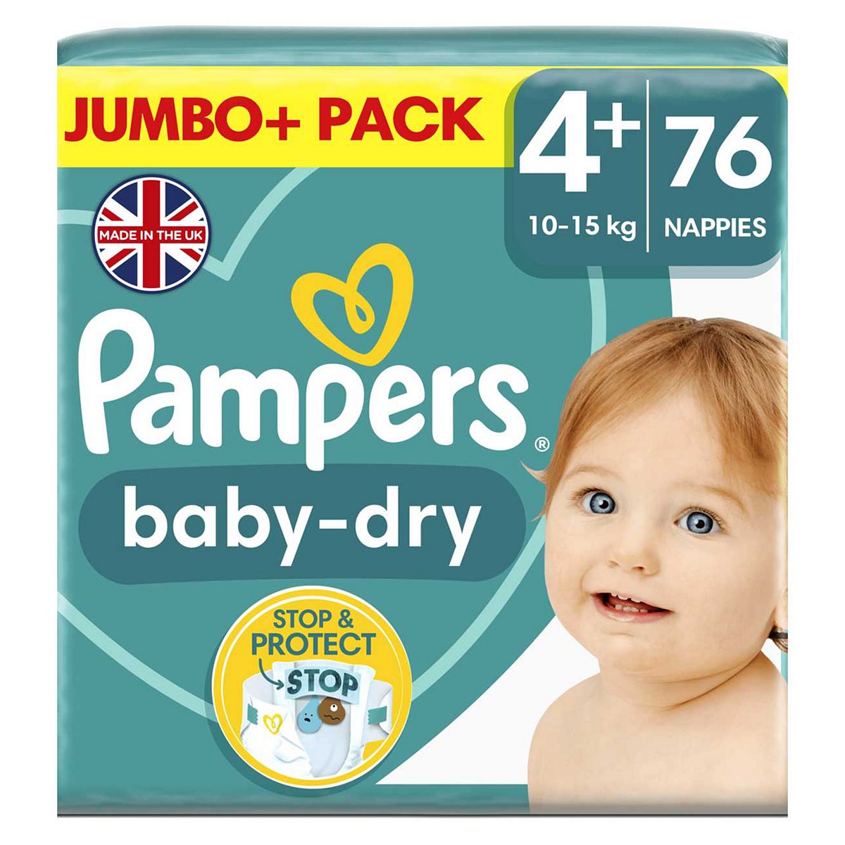 Pampers size 4+ Baby Dry nappies jumbo+ 9-14kg 76s GOODS Boots   