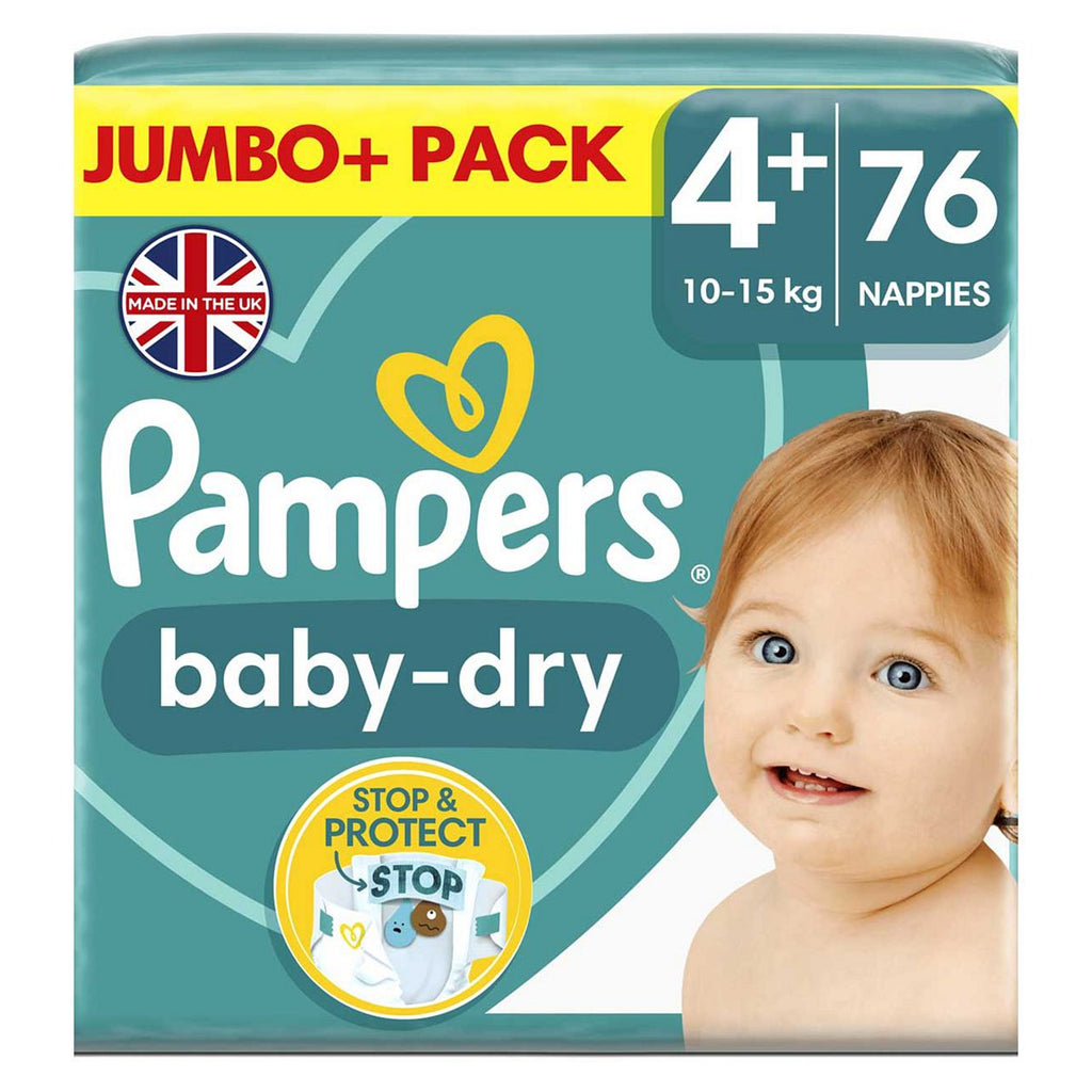 Pampers size 4+ Baby Dry nappies jumbo+ 9-14kg 76s