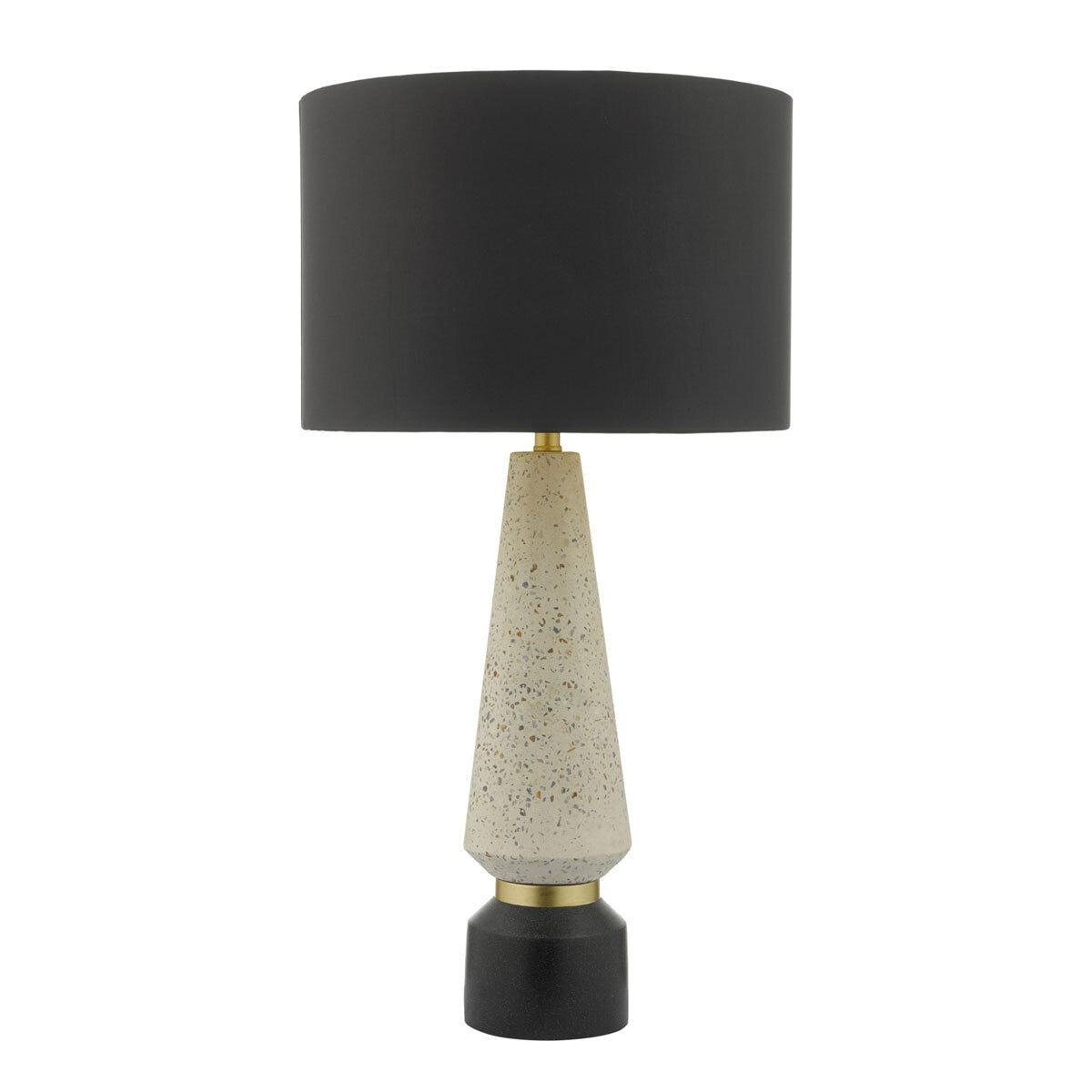 Onora table lamp terrazzo base black faux silk shade, imported from the UK