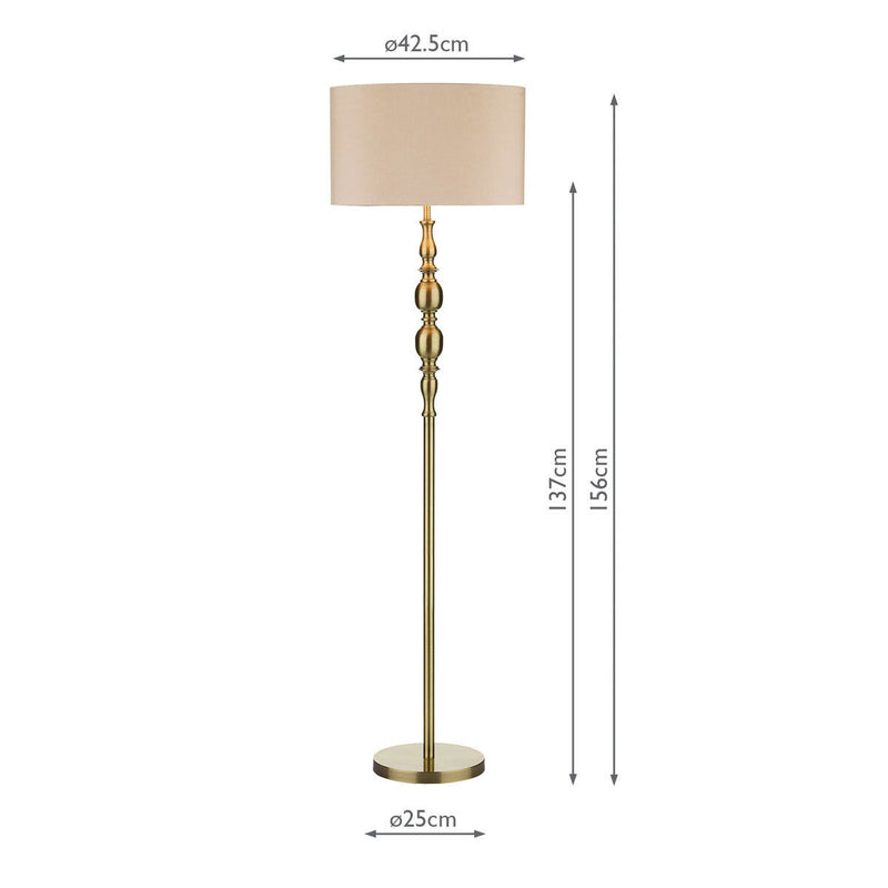 Antique brass floor lamp with faux silk shade, imported from the UK