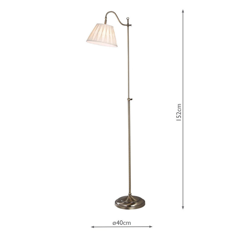 Suffolk rise and fall adjustable floor lamp with pleated shade (British brand)