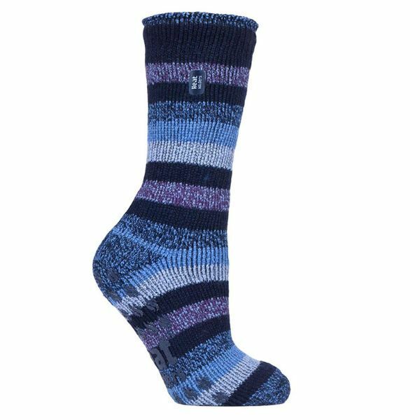 Heat Holders Ladies Thermal Socks with Grips 4-8 UK GOODS Superdrug Navy Stripe (Juniper)  