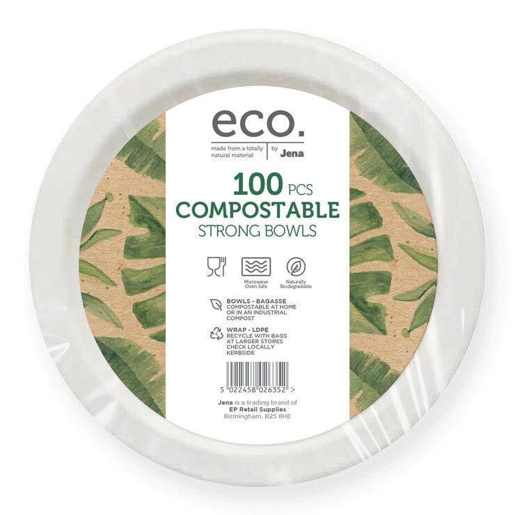 Jena Eco Compostable Strong Bowls 100 pack, UK version