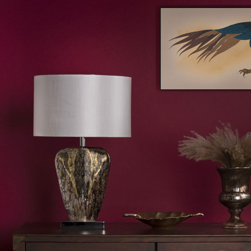 Syracuse mercury glass table lamp with cream shade (British brand)