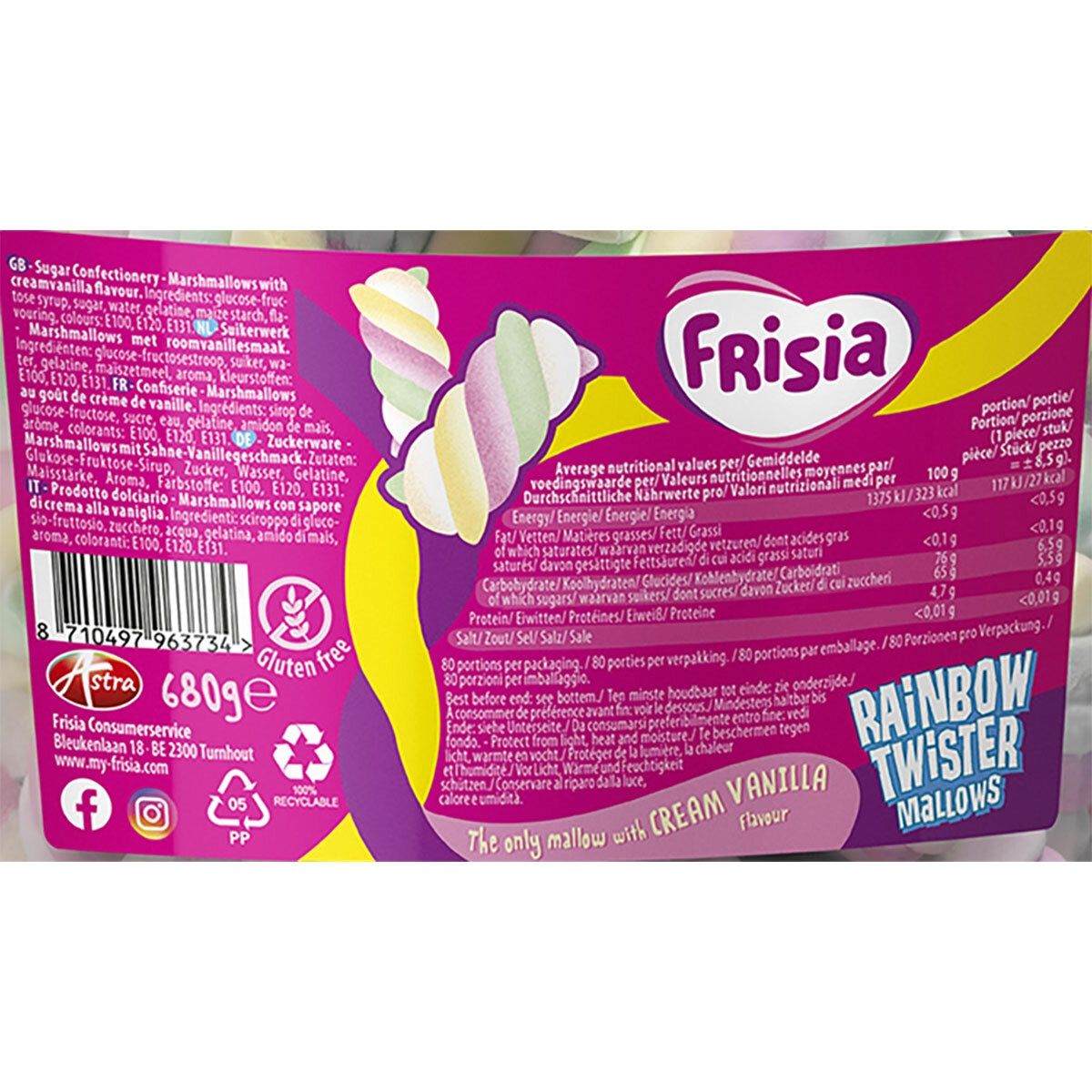 Frisia Rainbow Twister Mallows Drum, 680g GOODS Costco UK