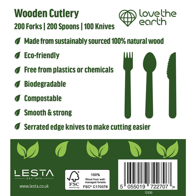 Love The Earth wooden cutlery variety pack 500 pack, UK version