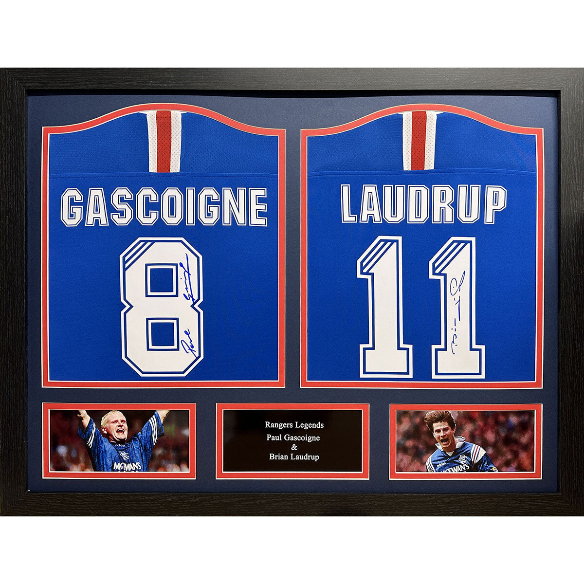 Allstarsignings framed Rangers football shirts signed by Brian Laudrup and Paul Gascoigne - British product