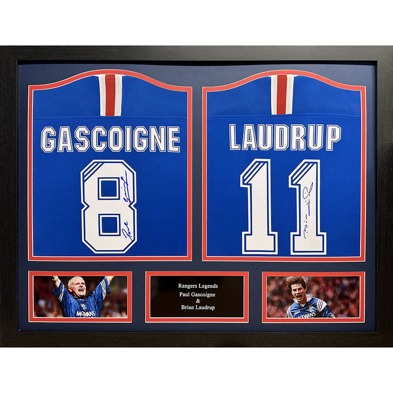 Allstarsignings framed Rangers football shirts signed by Brian Laudrup and Paul Gascoigne - British product
