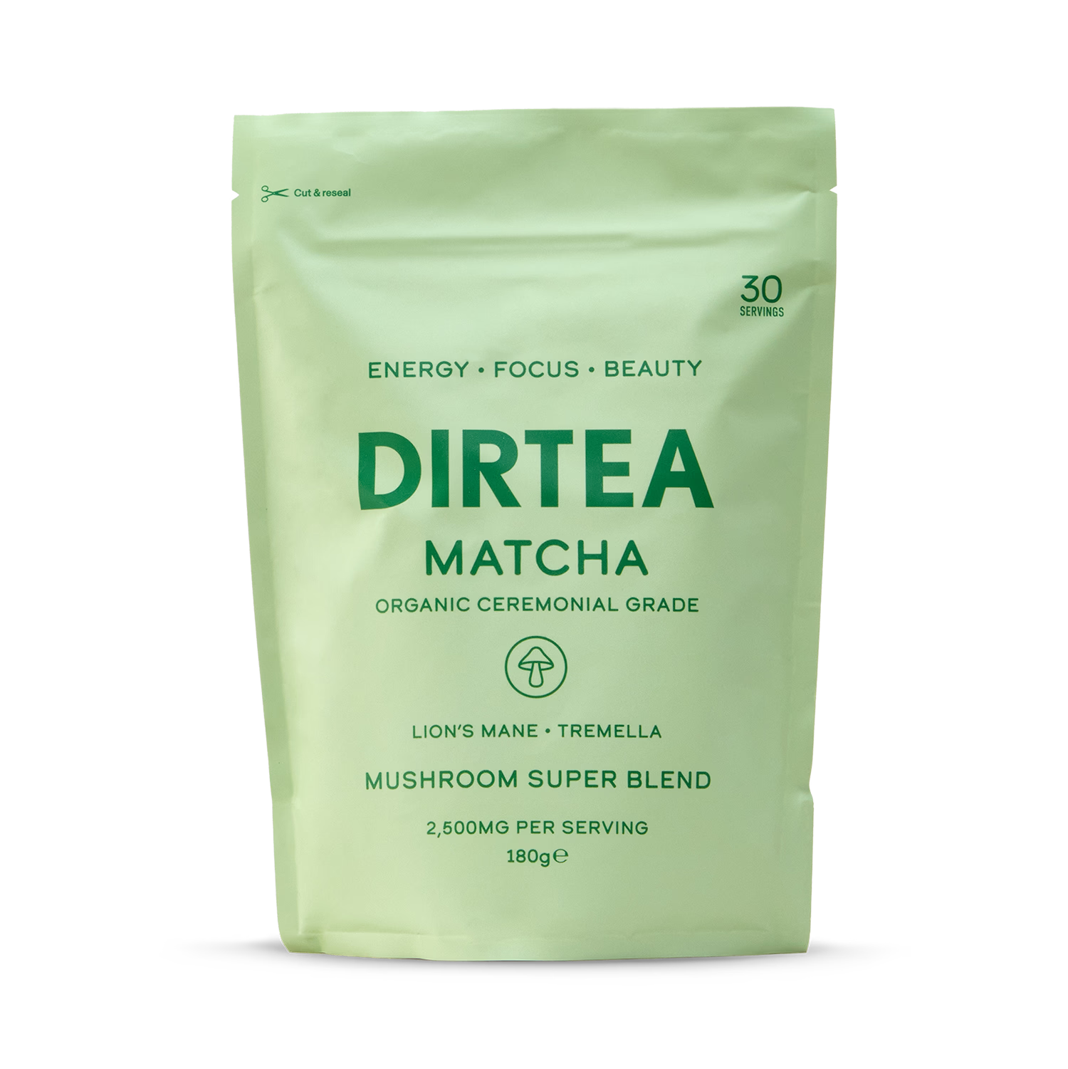 Dirtea Matcha Mushroom Superblend 2500mg 180g, imported from the UK