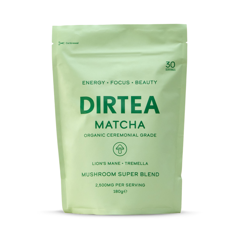 Dirtea Matcha Mushroom Superblend 2500mg 180g, imported from the UK