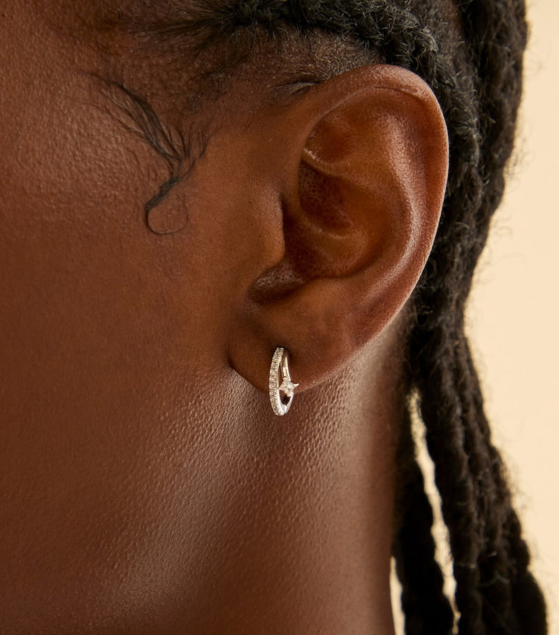 Astrid & Miyu crystal illusion huggie earrings rhodium plated sterling silver, imported from the UK