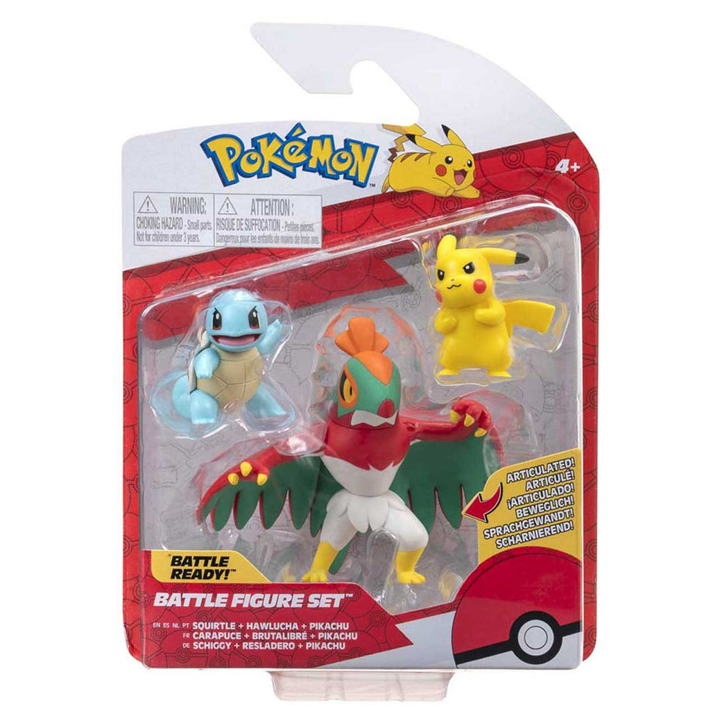 Pokemon Battle Figure Set Pikachu Squirtle and Hawlucha