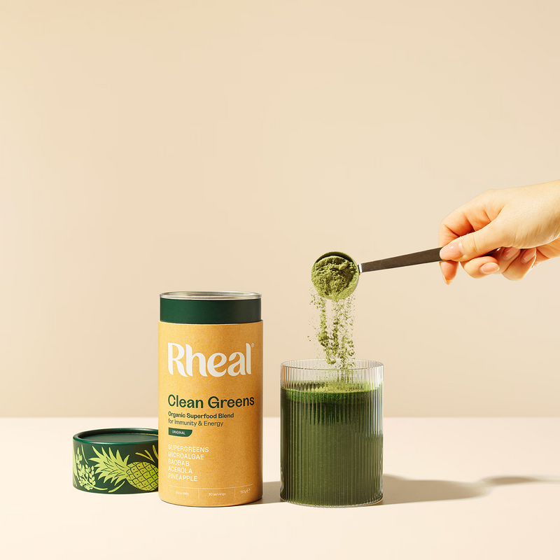 Rheal Superfoods Clean Greens organic greens powder 150g, imported from the UK