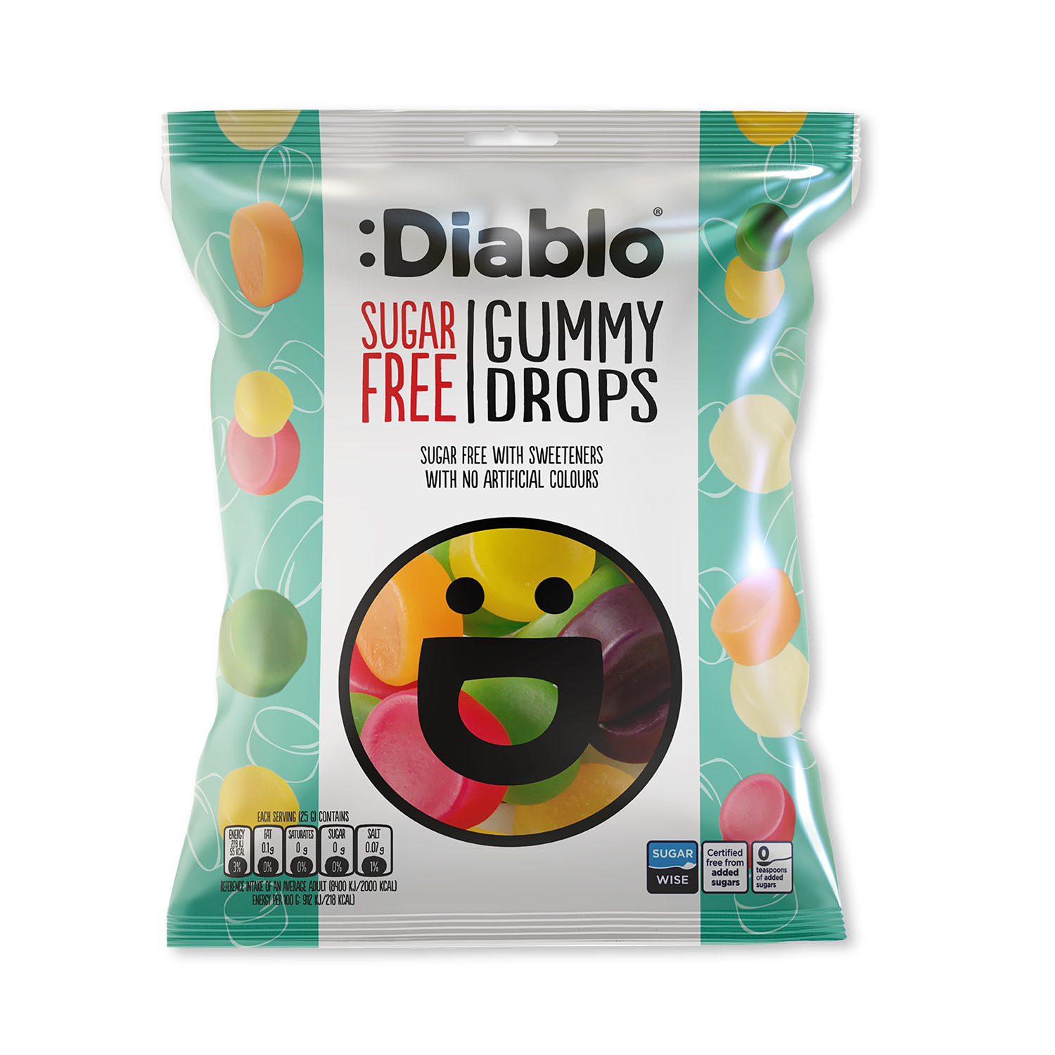 Diablo sugar free gummy drops 75g, imported from the UK