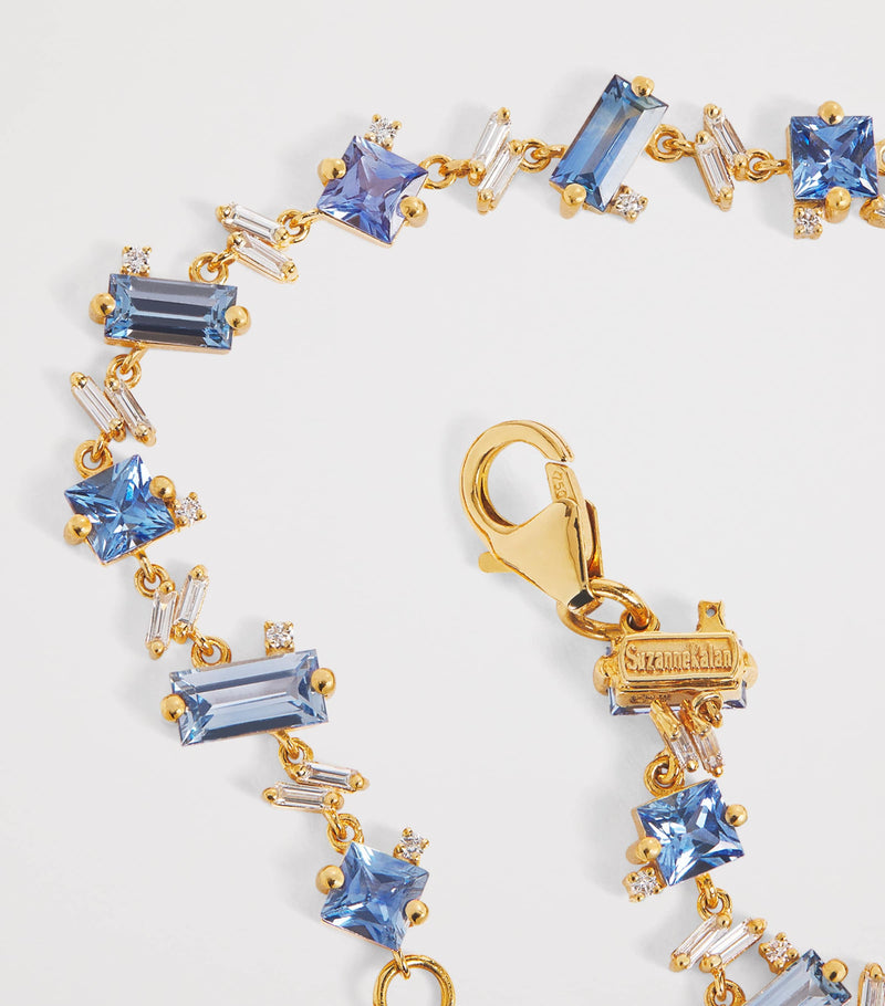 Suzanne Kalan yellow gold diamond and blue sapphire one of a kind bracelet, imported from the UK