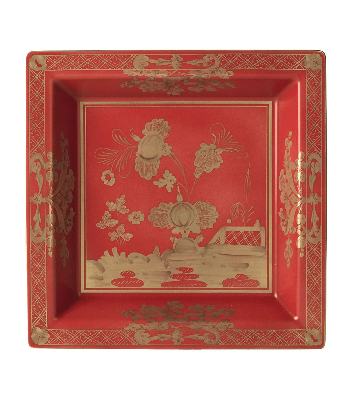 Ginori porcelain change tray with hand-painted gold florals, UK version