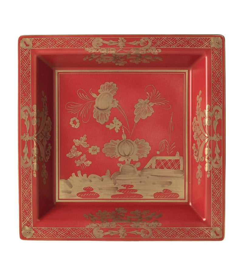 Ginori porcelain change tray with hand-painted gold florals, UK version