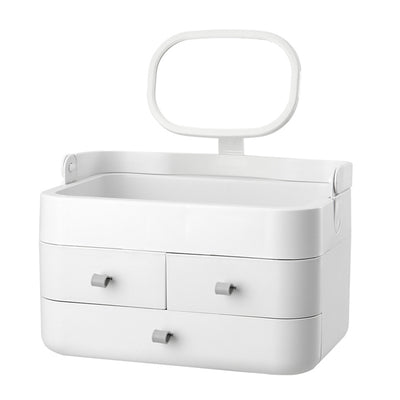 Superdrug Livingandhome Makeup Organizer with Mirror 3 Drawers White Plastic Storage 30cm- Buy online at McGrocer