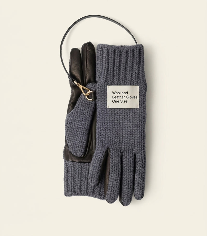 Prada wool and leather gloves with gold-tone triangle logo, imported from the UK