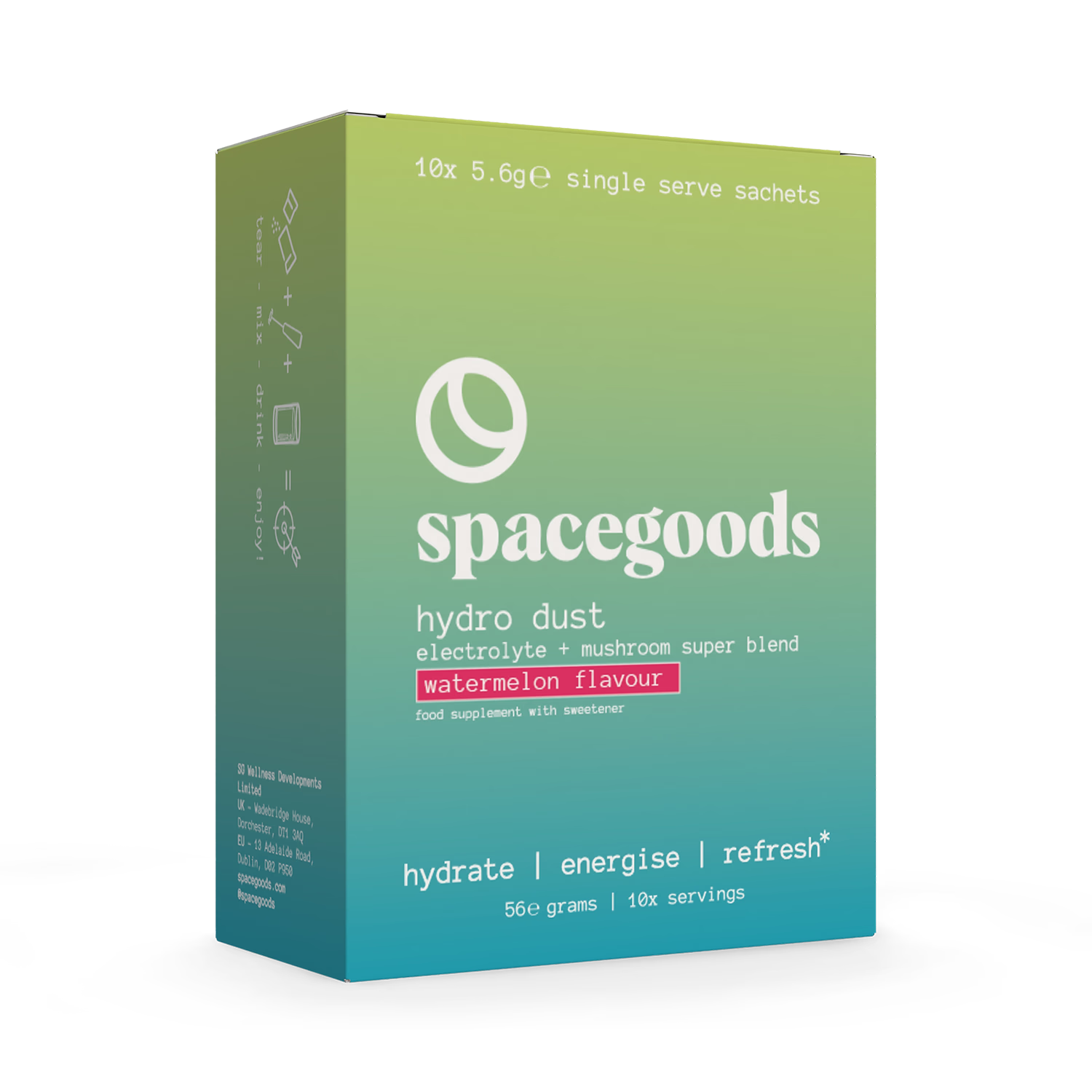 Spacegoods Hydro Dust electrolyte powder watermelon flavour 10 sachets - British product