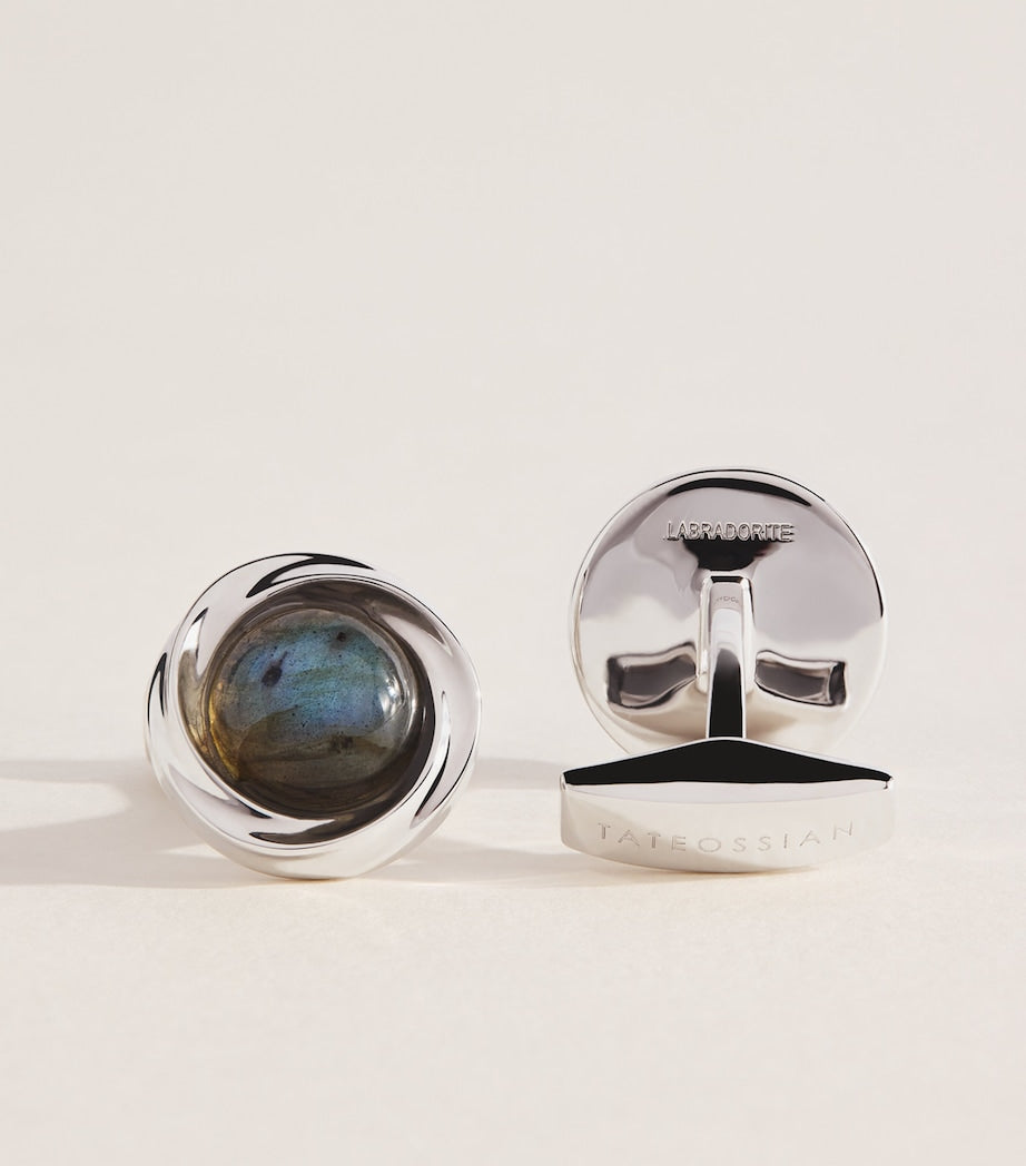 Tateossian Rhodiumplattierte Sterling Silber Mobius Manschettenknöpfe - Britisches Produkt