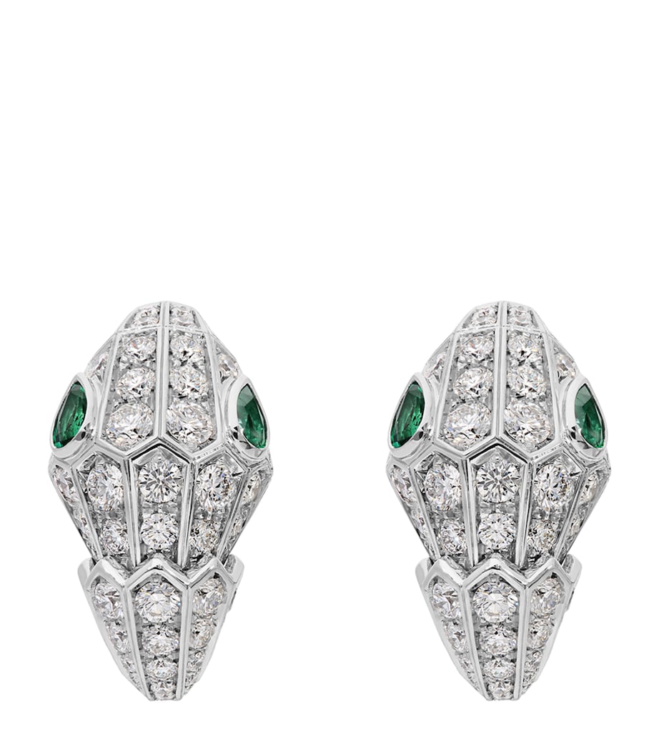 Bvlgari Serpenti earrings in white gold with emerald and diamond scales (British brand)