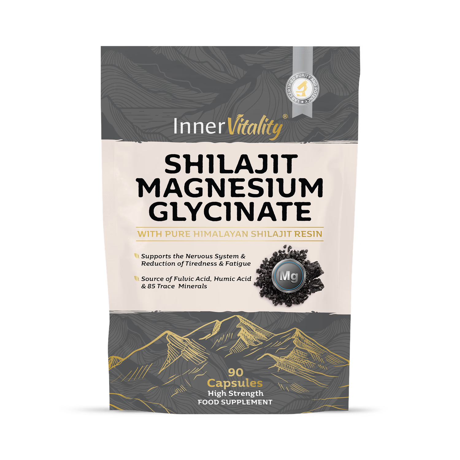Inner Vitality Magnesium Glycinate and Himalayan Shilajit capsules 90 count (British brand)
