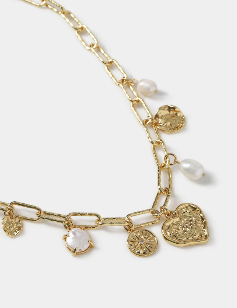 18k gold plated heart charm necklace with pearl (British brand)