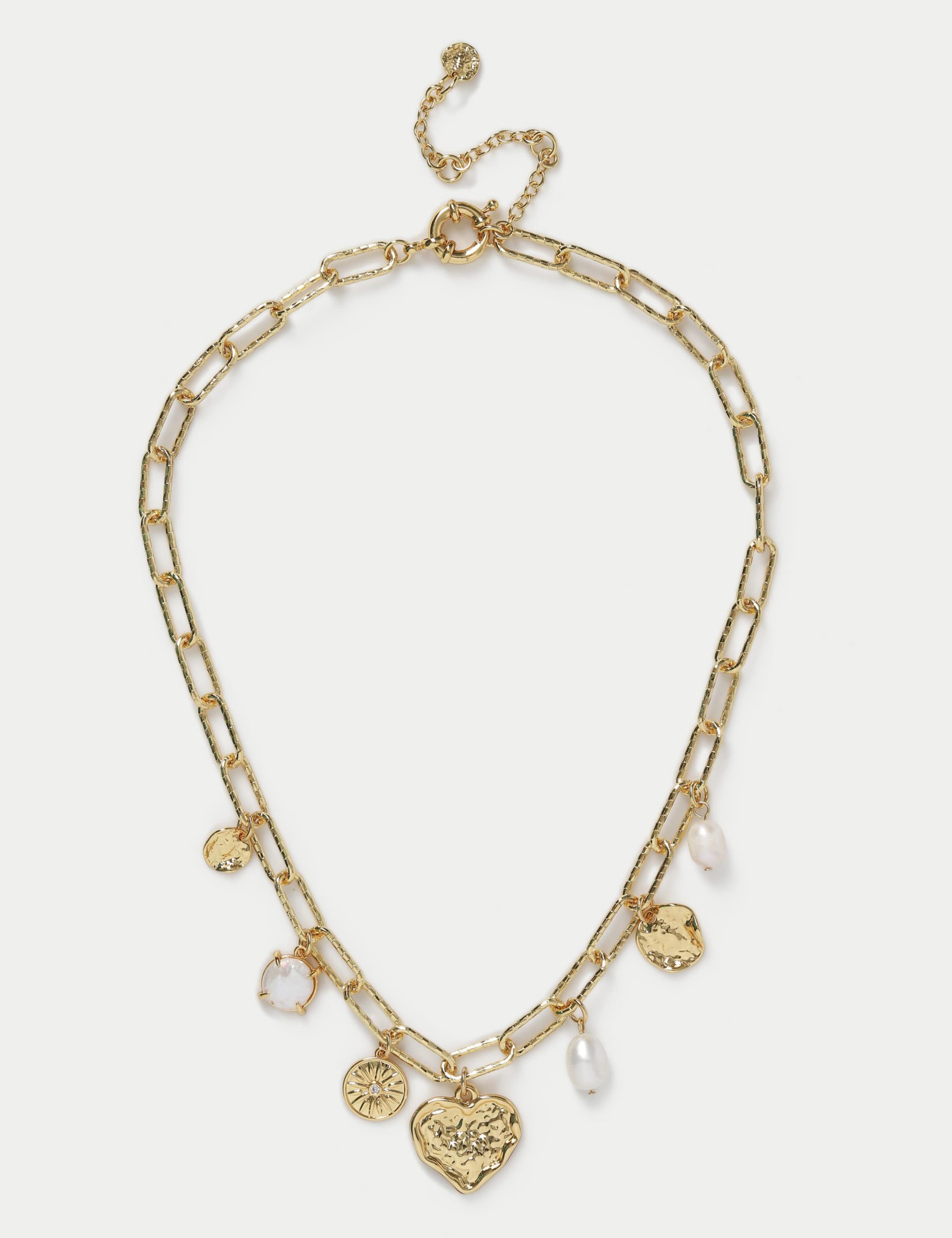 18k gold plated heart charm necklace with pearl (British brand)