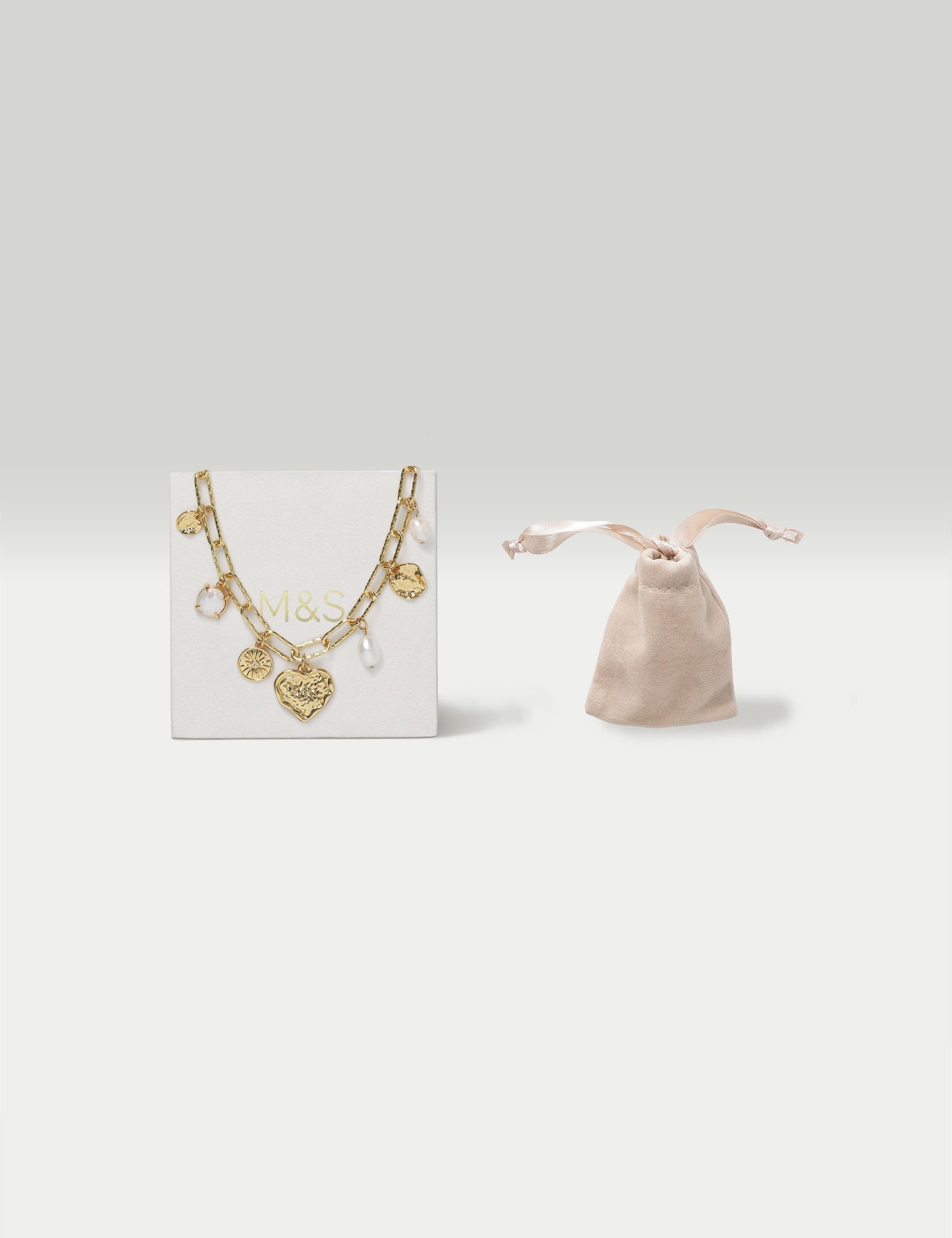 18k gold plated heart charm necklace with pearl (British brand)