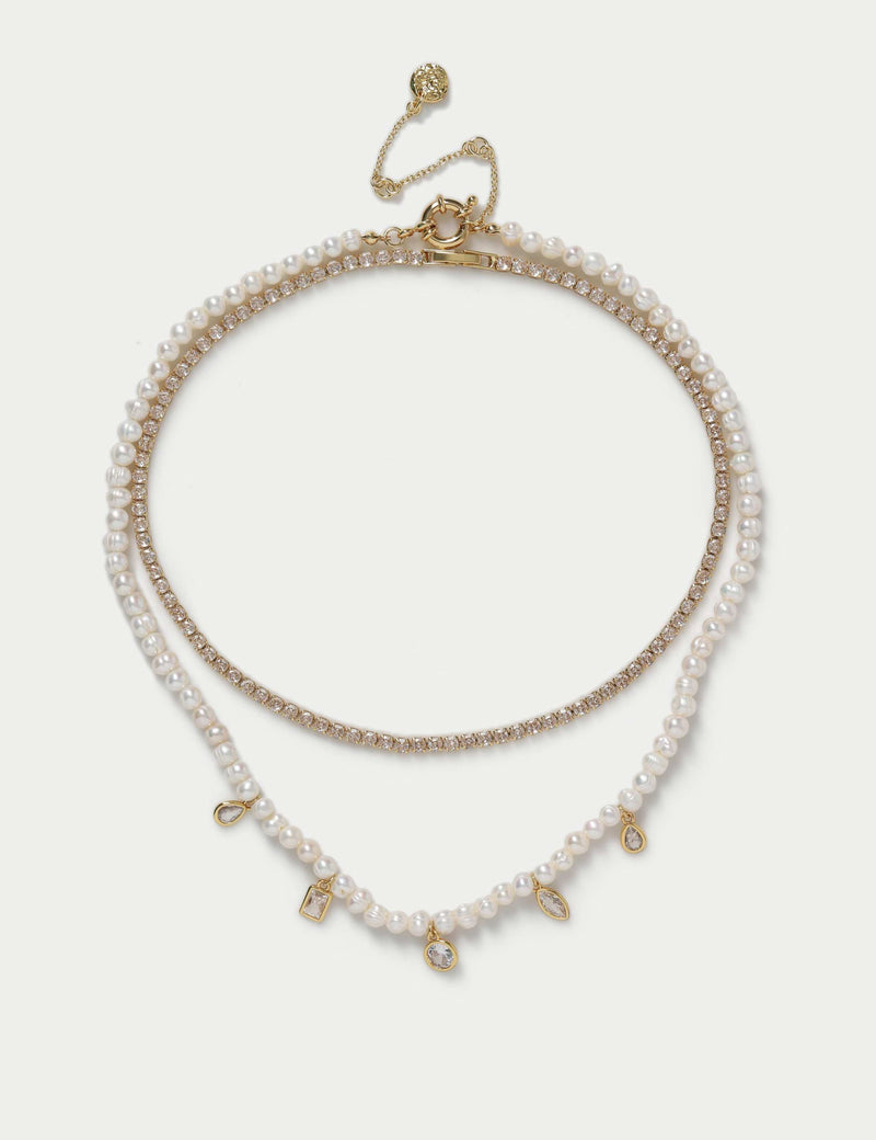 18k gold plated necklace, pearls and cubic zirconia, imported from the UK