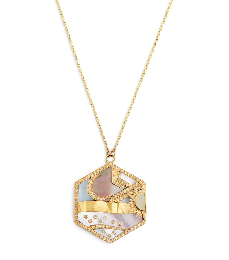 L'Atelier Nawbar Biladi diamond mother of pearl pendant, imported from the UK