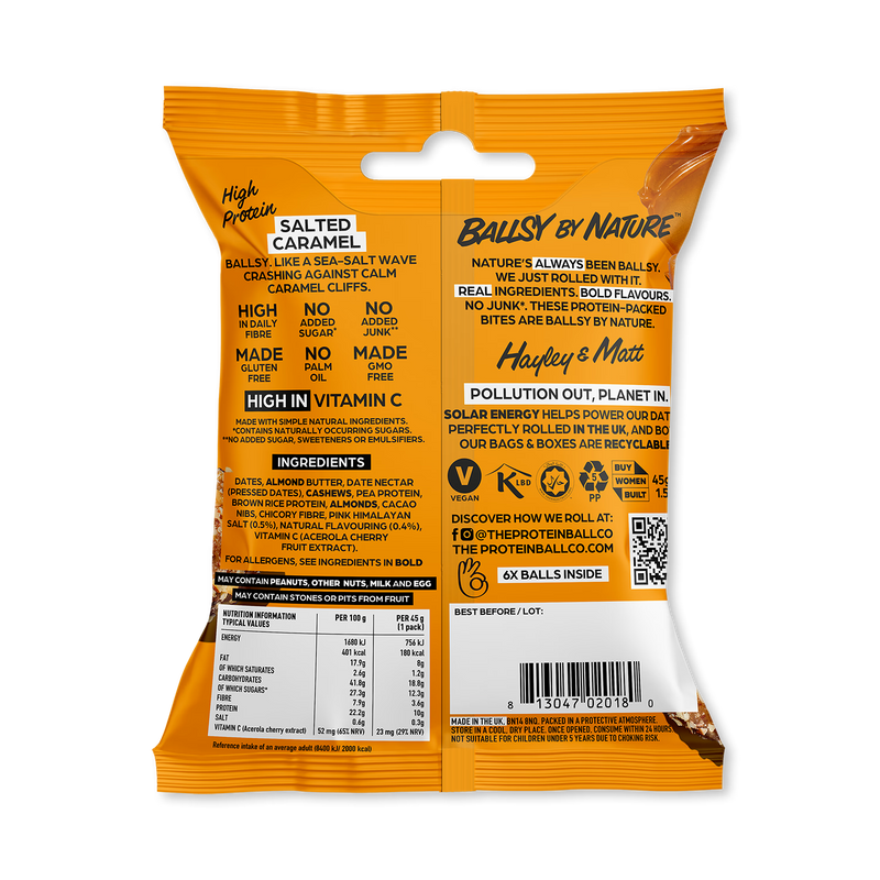 Ballsy salted caramel protein balls 6-piece bag (British brand)
