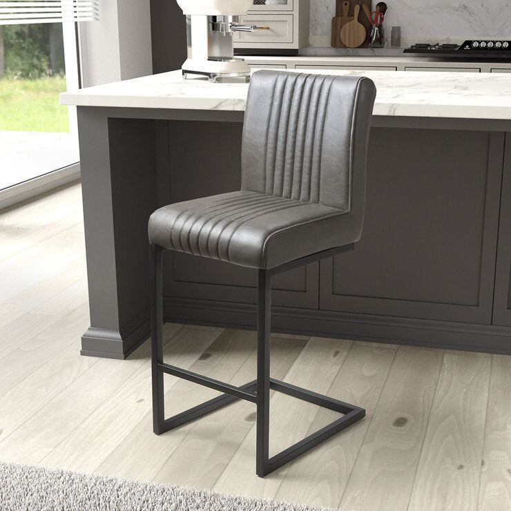 Shankar grey faux leather cantilever bar stool 2 pack (British brand)
