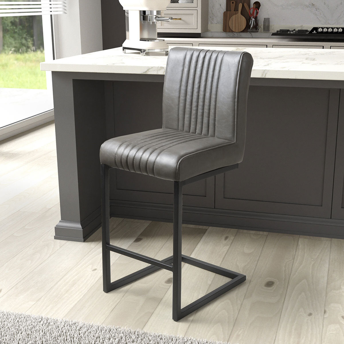 Shankar grey faux leather cantilever bar stool 2 pack (British brand)