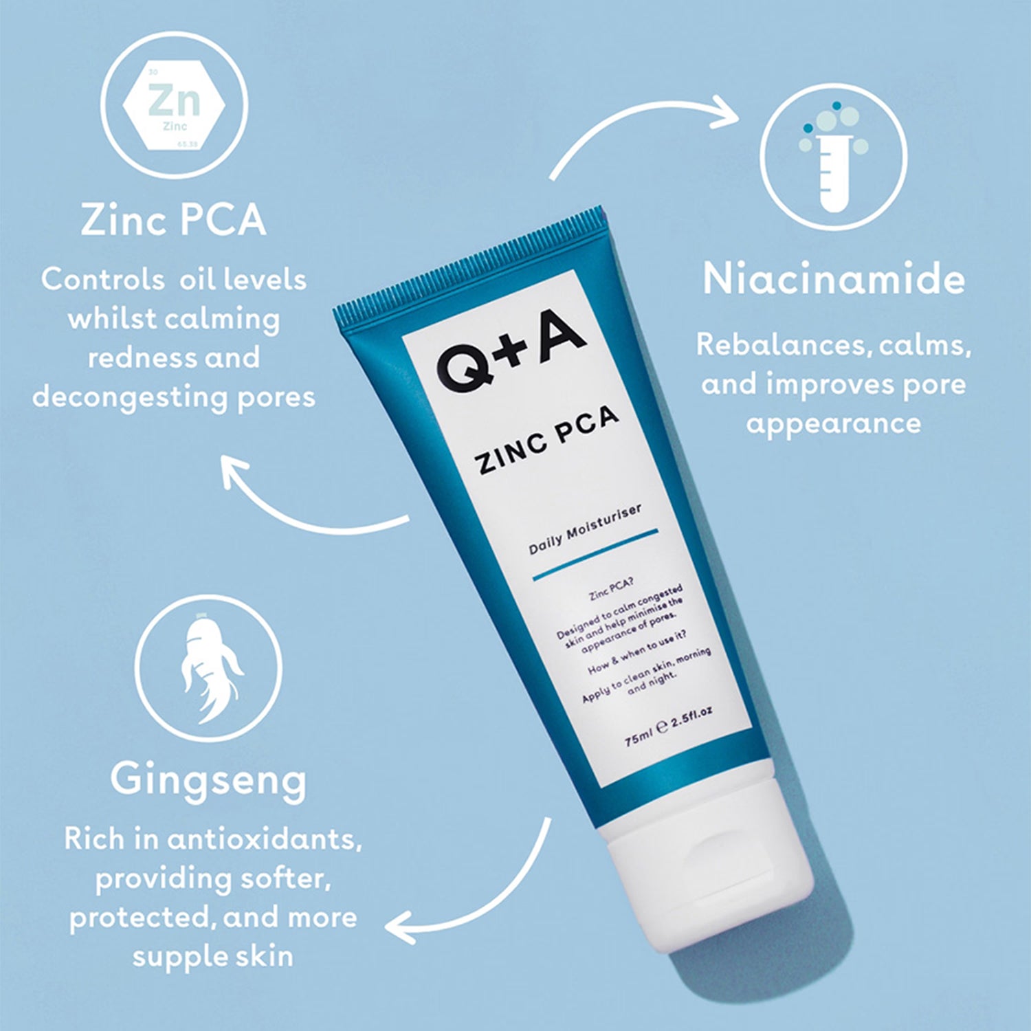 Q+A Zinc PCA Daily Moisturiser 75ml