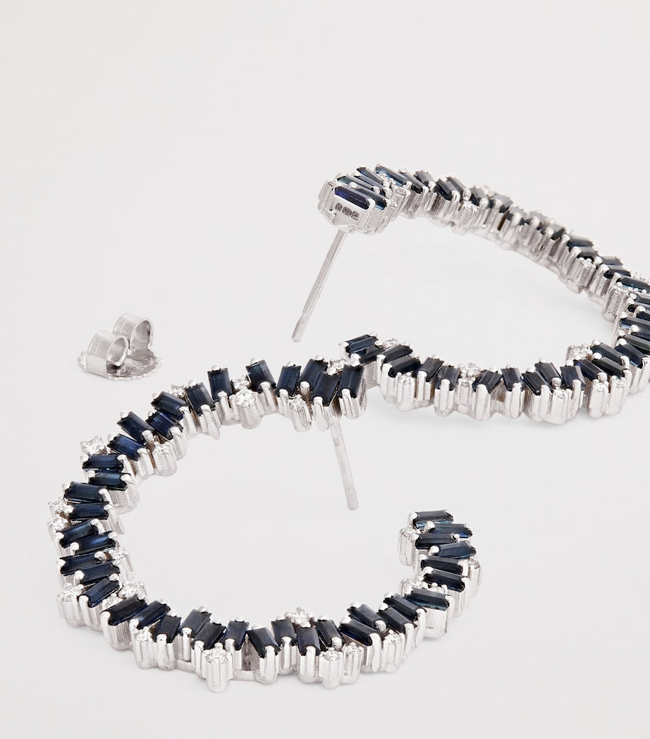 Suzanne Kalan white gold diamond blue sapphire spiral earrings, UK version