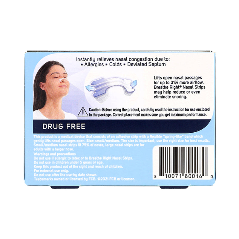 Breathe Right nasal strips clear, UK version