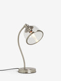Brushed nickel desk lamp with glass shade, imported from the UK