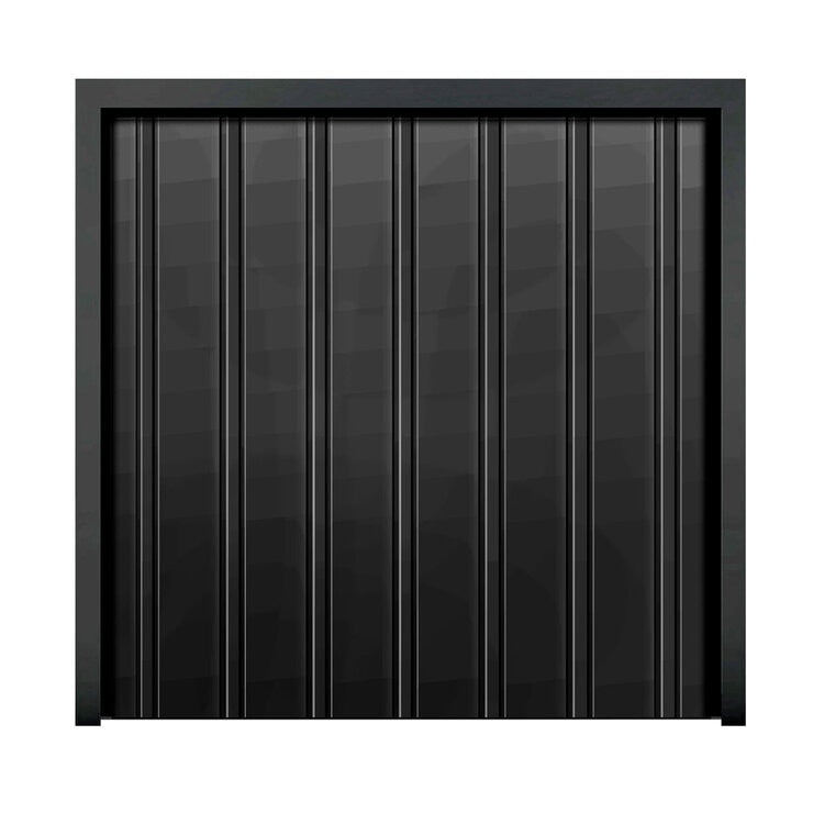 Cardale Black single canopy garage door, imported from the UK
