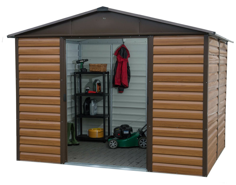 Yardmaster woodgrain shiplap metal windowless shed 10x8ft (British brand)