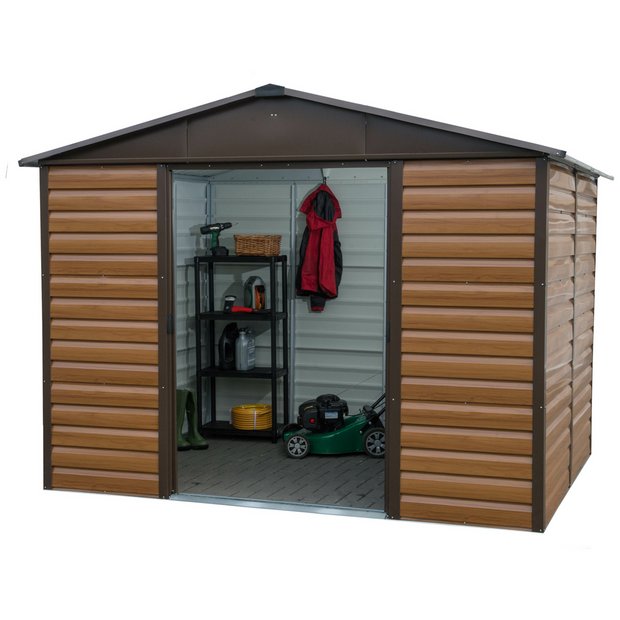 Yardmaster woodgrain shiplap metal windowless shed 10x8ft (British brand)