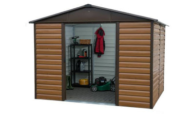 Argos Yardmaster Woodgrain Shiplap metall bod uten vindu 10x8 fot - Kjøp online hos McGrocer