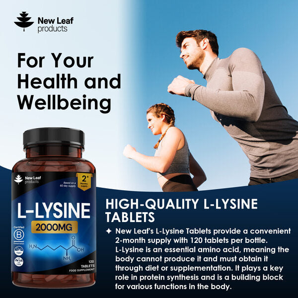 New Leaf L-Lysine tablets 2000mg 120 vegan tablets, UK version