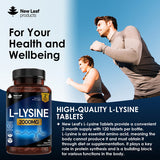 New Leaf L-Lysine tablets 2000mg 120 vegan tablets, UK version