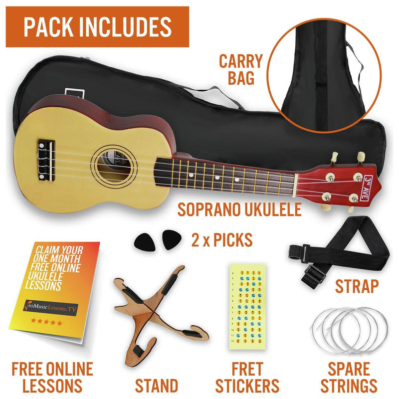 3rd Avenue Soprano Ukulele Natural 21-Inch - British product